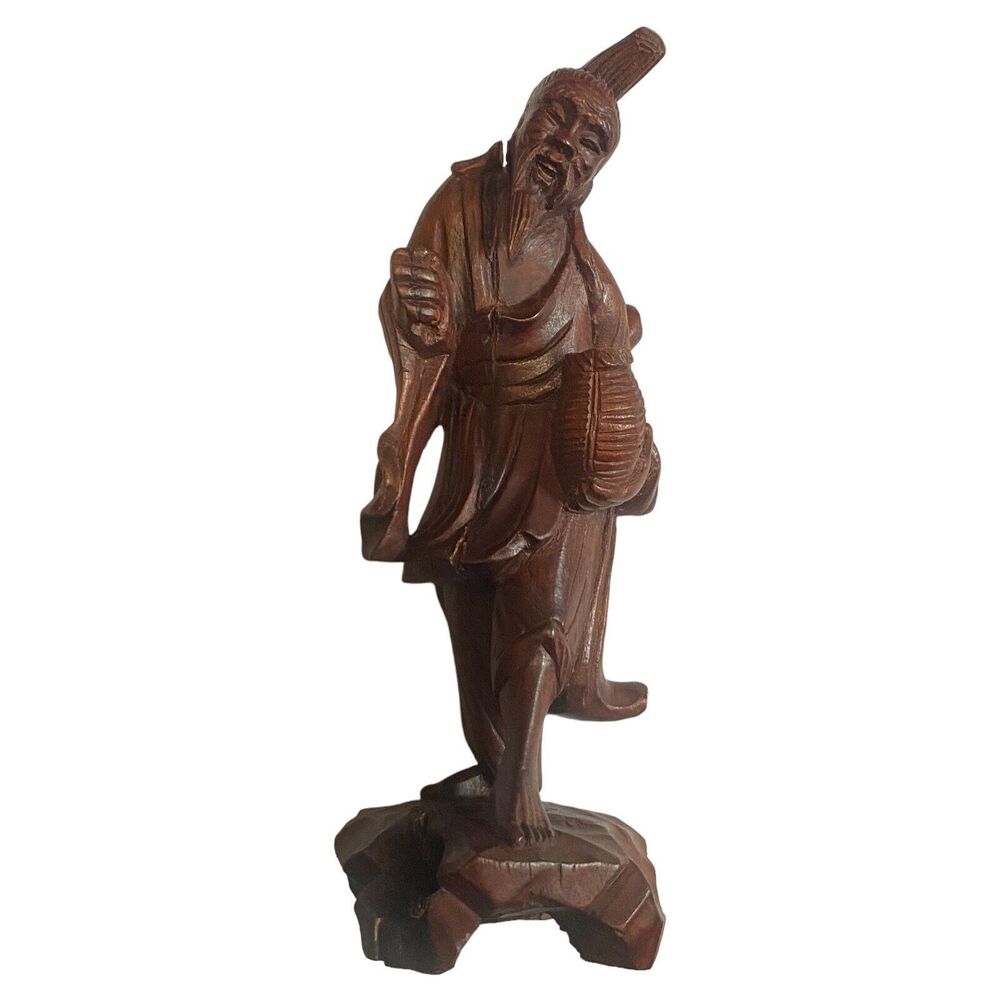 VTG Mid Century Chinese Hand Carved Rosewood Immortal Figure Man Luohan Arhat